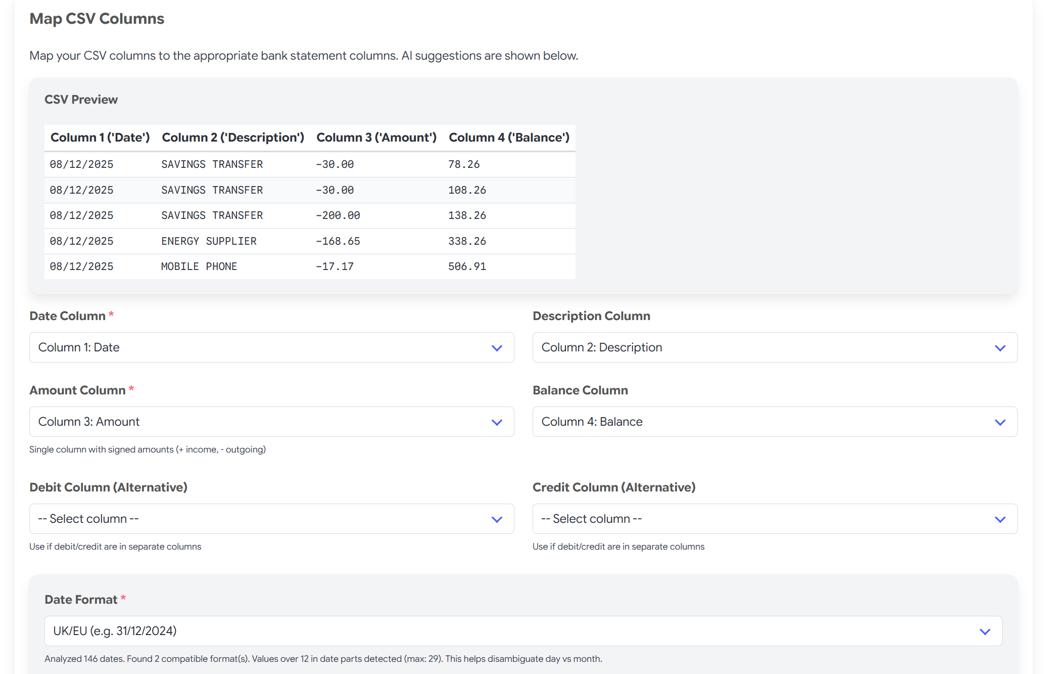 NumeroMoney bank statement import